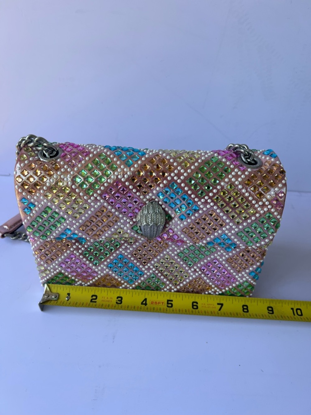 Kurt Geiger London Kensington Embellished Rainbow Crystal Shoulder Bag - Picture 3 of 8